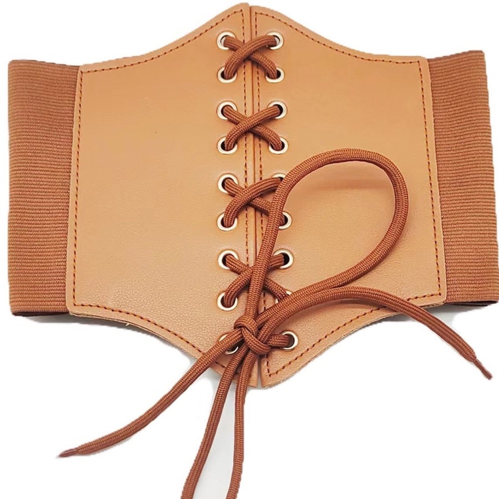 Camel & Gold Wide Waist Corset Statement Belt